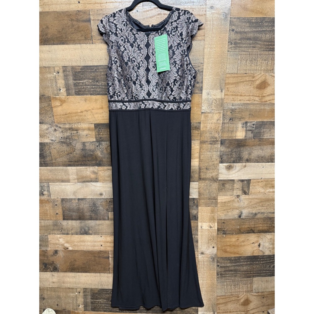 R & M Richards Gown 11 Black Taupe Lace Bodice Evening Dress 12539M Womens 16